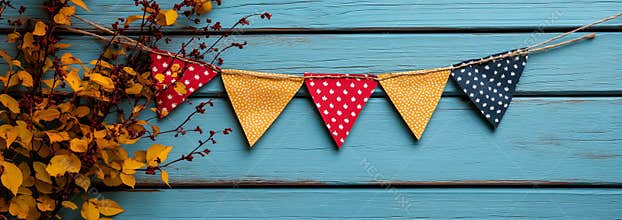 An autumn-themed scene with a tree and bunting, perfect for incorporating into fall-inspired designs and social media