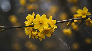 Closeup of Vibrant Yellow Flowers on Branch