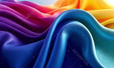 Colorful flowing fabrics in a vibrant spectrum of rainbow hues. Detailed folds and textures create a dynamic and artistic display