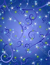 Blue Swirls Stars Christmas Background