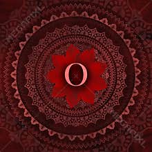 Vintage Red Letter O in Mandala Floral Pattern Frame