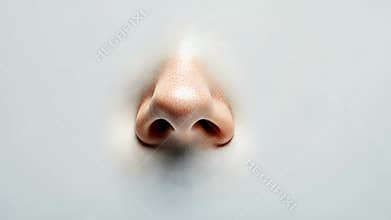 Nose breathing fresh air through white fabric, concept of rhinoplasty and smell
