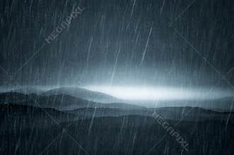 Dark landscape with rain
