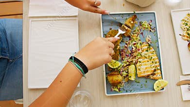 Lunch With A Mixture Of Fried And Grilled Fish