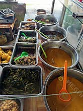 various ready-to-eat buffet foods typical of Indonesia