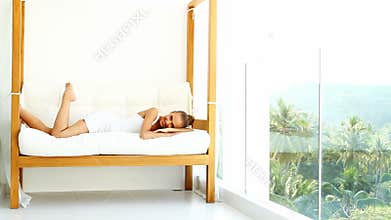 Woman enjoying tropical luxury