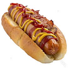 Bacon-wrapped hot dog isolation on transparent background.