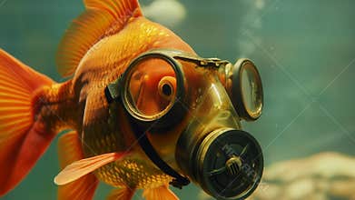 A fish in a mask in the sea, the harmful impact of plastic waste and industrial dumping on marine habitats