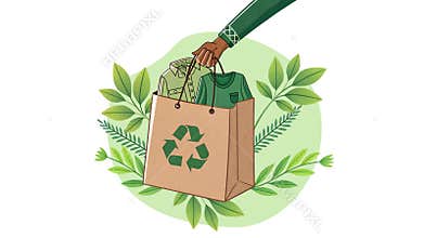 Socially Responsible Shopping. Zero Waste. Paper Bag Recycling with Clothes