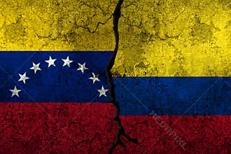 Venezuela Vs Colombia sports vs concept background with flag painted on the textured wall