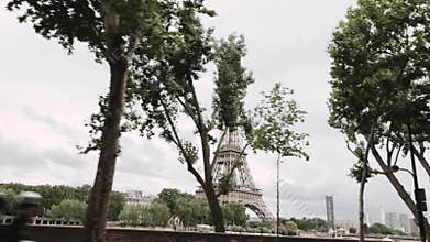 Paris, France - 16.08.2019, the car drives past the Eiffel Tower