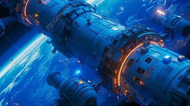 Futuristic Space Station Orbiting Earth ai generative