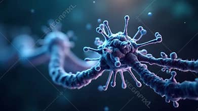 Detailed Microscopic View of a Neuron Cell Body and Axon Structure