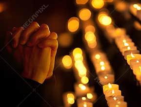 Praying in catholic church. Religion concept.