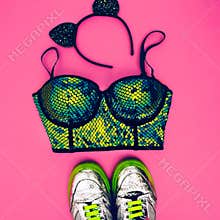Stylish accessories glamorous lady. Set to the party. fashion sn