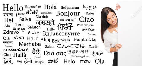 Businesswoman on a background of different languages