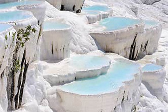 Travertine pools and terraces in Pamukkale, Turkey