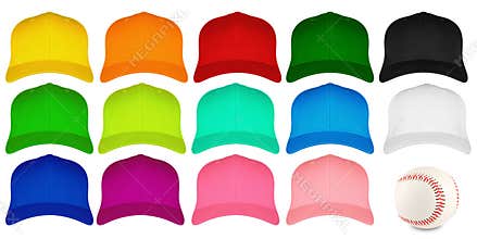 Set of colorful baseball caps