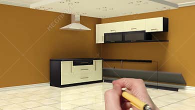 3d animation of kitchen