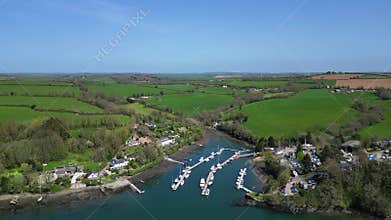 River Fowey, South Cornwall, England: DRONE VIEWS: A high angle shot of Penmarlam marina