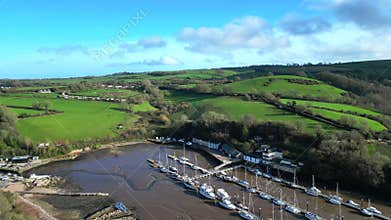 River Dart, South Devon, England: DRONE VIEWS: Dartside marina and dry dock