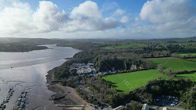 River Dart, South Devon, England: DRONE VIEWS: Dartside marina and dry dock