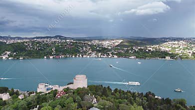 Cloudy Day Over Bosphorus Strait in Istanbul, Aerial Footage