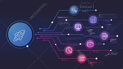 Startup rocket launching business innovation data management