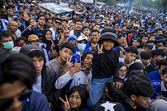 BANDUNG, INDONESIA - MAY 24 2026. Bobotoh Families Celebrate Persib Bandung Super League Championship Victory Together