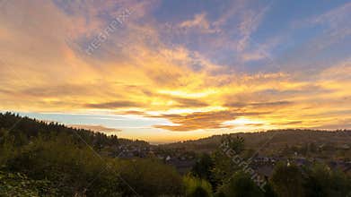 Time-lapse movie of Colorful Sunset with Dramatic Cloud Movement over City of Happy Valley in Oregon 1080p