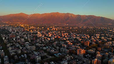 Santiago de chile cityscape with andes mountains at sunset