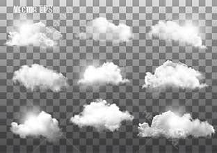 Set of transparent different clouds.