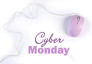 Cyber Monday sale shopping sign with pink purple computer mouse