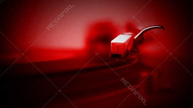 Red Vignette of DJ putting stylus on record