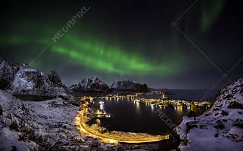 Northern lights over Reine, Norway
