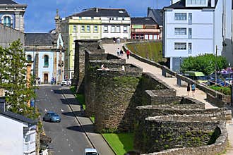 The Roman fortress wall in Lugo, Spain historic promenade for a walk and panoramic views,