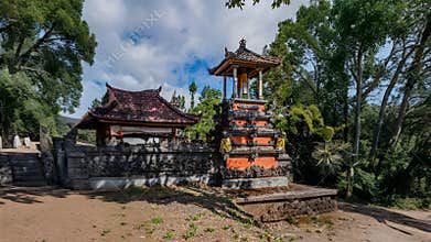 Colorful Balinese Shrine Beside Ancient Temple