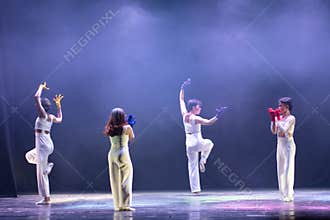 Graceful Theater Dancers Performing Artistic Stage Routine