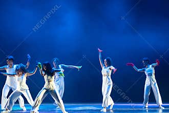 Creative Contemporary Dance Routine With Colorful Stage Accents