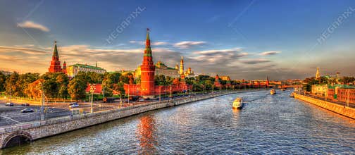 Evening panorama of Moscow Kremlin