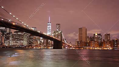 Night light brooklyn bridge panoramic 4k time lapse from usa
