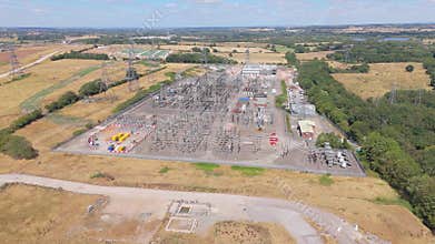Aerial drone orbit movement of a large electrical substation