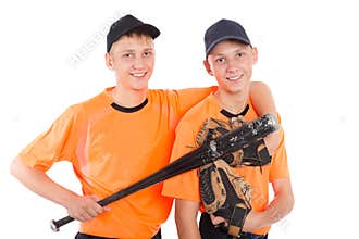 Twin brothers in the form of a baseball game