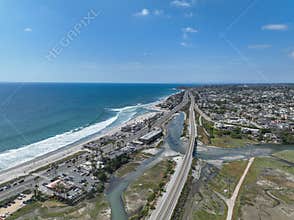 Aerial view of Cardiff by the Sea, beach community in the incorporated city of Encinitas in San Diego County, California