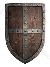 Crusader medieval wooden shield isolated