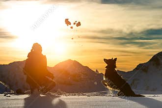 Girl plays with border collie