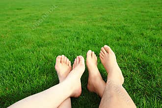 Couple Relax barefoot enjoy nature