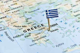 Greece flag pin on map