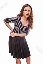 Woman back pain sciatica is isolated on white