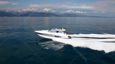 Motor boat, best italian yacht. aerial view